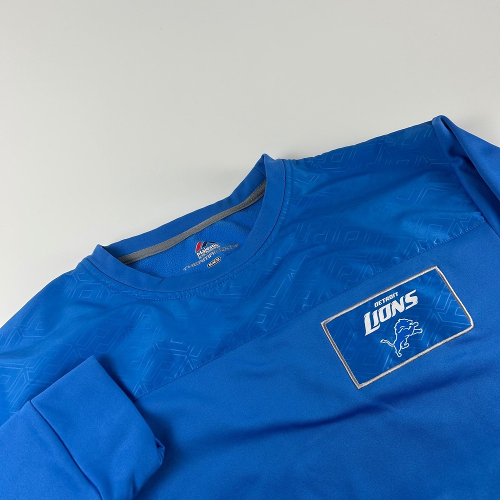 Majestic Men's M Detroit Lions Therma Base Blue Long Sleeve Pullover NFL